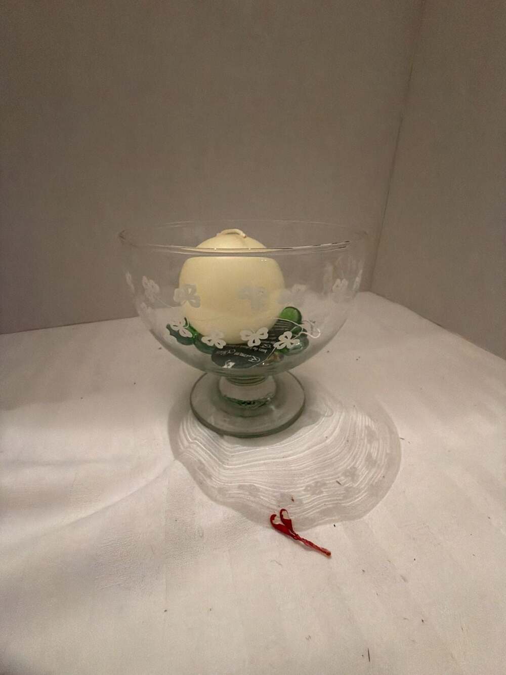 Eamon Glass Ireland Hand Engraved Shamrock Pedestal Candle Holder Bowl